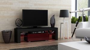 TV stolík MILANO lesklý 130 LED čierna, burgund zásuvka