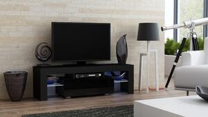 TV stolík MILANO lesklý 130 LED čierna, čierna zásuvka