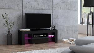 TV stolík MILANO lesklý 110 LED čierny, čierna zásuvka