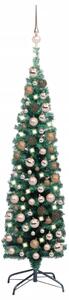 Úzky umelý vianočný stromček s LED a sadou gulí zelený 120 cm
