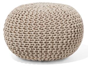 Puf taburetka béžová okrúhla bavlnená 40 x 25 cm pletená podnožka výplň z polystyrénového granulátu