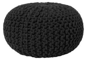 Puf taburetka čierna okrúhla bavlnená 40 x 25 cm pletená podnožka výplň z polystyrénového granulátu