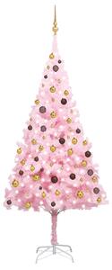 Umelý vianočný stromček s LED a súpravou gulí 240cm ružový PVC