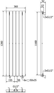 Mexen Oregon, vykurovacie teleso 1200x360 mm, 417 W, antracitová, W202-1200-350-00-66