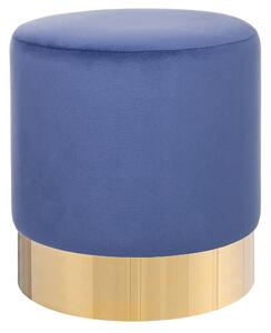 Podnožka modrá zamatová okrúhla puf taburetka elegantná so zlatým