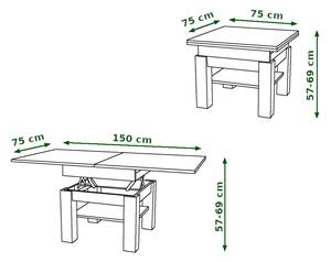 CLEO dub sonoma / biely, rozkladací, zdvíhací konferenčný stôl, stolík