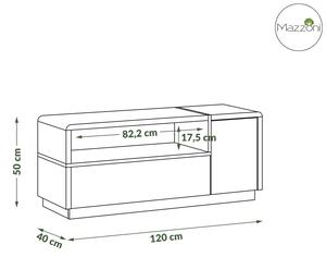 TV stolík FOLK - 120 cm, BIELY MAT / BIELY LESK / BETON