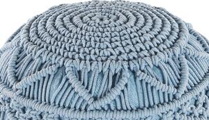 Pletený puf na sedenie modrá bavlnená robustná háčkovaná okrúhla podnožka
