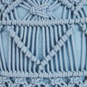 Pletený puf na sedenie modrá bavlnená robustná háčkovaná okrúhla podnožka