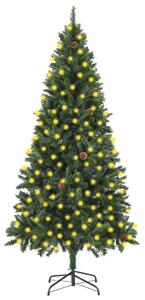Umelý vianočný stromček LED a borovicové šišky zelený 210 cm