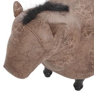 Stolička kôň z hnedej látky, drevené nohy, podnožka pre deti