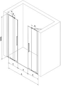 Mexen Velar Duo, posuvné dvere do otvoru 180x200 cm, 8mm číre sklo, chrómový profil, 871-180-000-02-01