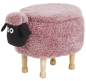 Ružový puf, ovca, stolička, umelá kožušina, drevené nohy, podnožka s úložným priestorom pre deti