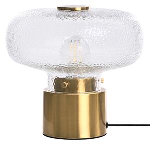 Stolná lampa mosadzná kovová základňa priehľadné tienidlo z textúrovaného skla moderný glamour štýl obývacia izba