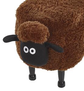 Hnedý puf, ovca, stolička, umelá kožušina, drevené nohy, podnožka s úložným priestorom pre deti
