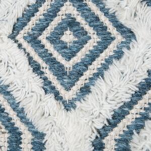 Podnožka biela s modrou vlnou a bavlna s drevenými nohami orientálny vzor rustikálny