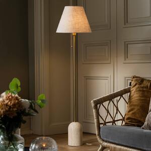 Globen Lighting Stojacia lampa Gino, podstavec travertín, béžová, 145 cm, Krémová / jantárovo žltá, Obývacia izba / jedáleň, Textil / látka / hodváb, Dizajn, Stojaca lampa