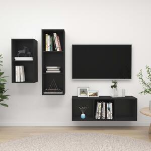 3-dielna súprava TV skriniek čierna drevotrieska