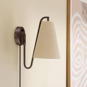 Globen Lighting Nástenné svetlo Lou, bronzová/biela, Ø 14 cm, zástrčka, Hnedá / staromosadz, Obývacia izba / jedáleň, Textil / látka / hodváb, Dizajn, Nástenné svietidlo