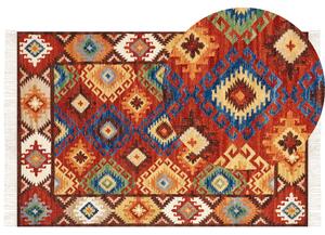 Kelímový koberec viacfarebný vlna 200 x 300 cm ručne tkaný orientálny vzor so strapcami tradičná obývačka spálňa