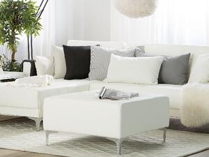 Taburet biela umelá eko koža prešívané čalúnenie moderná obývacia izba štvorcová podnožka strieborné nohy
