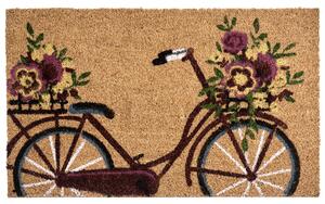 Rohožka prírodné kokosové vlákno 45 x 75 cm protišmyková spodná strana PVC rohož s motívom bicykla
