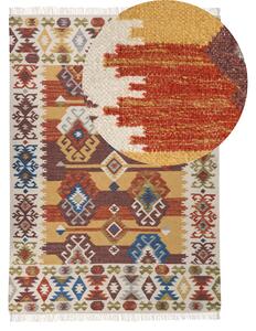 Kelímový koberec viacfarebný vlna a bavlna 160 x 230 cm ručne tkaný boho patchworkový vzor so strapcami