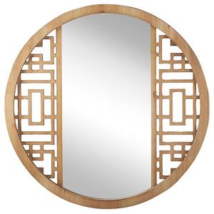 Nástenné zrkadlo svetlé drevo okrúhle 60 cm drevený rám ručne vyrábané geometrický tvar rustikálny štýl dekorácie