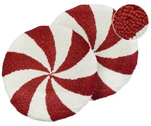 Sada 2 dekoratívnych vankúšov červená biela polyester geometrický pásikavý vzor 40 cm okrúhly tvar dekorácie doplnky