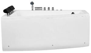 Vírivá rohová vaňa biela akrylát 182 x 122 cm nepravidelný tvar pre 2 osoby opierky hlavy s LED osvetlením masážne trysky moderný štýl