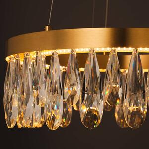 LED závesné svietidlo Celestia, Ø 40 cm, mosadzné, krištáľ, Mosadz / zlato, Obývacia izba / jedáleň, kov, Závesné svietidlo