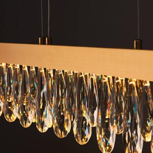 LED závesné svietidlo Celestia, dĺžka 110 cm mosadzné kryštály, Mosadz / zlato, Obývacia izba / jedáleň, kov, Závesné svietidlo