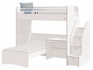 Poschodová posteľ s písacím stolom a schodíkmi Pure Modular - biela