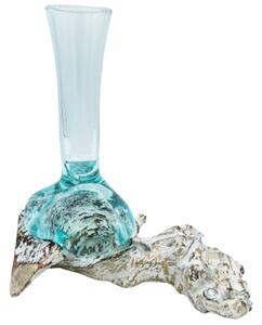 Roztavené sklo na dreve - Stredná váza biela vymývaná