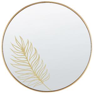 Nástenné zrkadlo zlatá MDF sklo 57 cm okrúhly tvar vzor listu moderný retro štýl obývačka spálňa