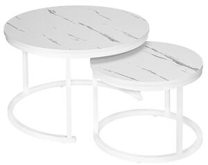 Sada 2 konferenčných stolíkov GALEN 70 cm mramorová, biela