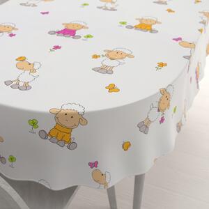 Biante Detský bavlnený oválny obrus Sandra SA-728 Veselé ovečky na bielom 50x100 cm