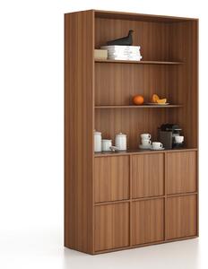 Kancelárska skriňa FRAME, 6x dvere, 2x polica, 1299 x 450 x 2162 mm, PUSH-lock, orech