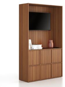 Kancelárska skriňa FRAME, 6x dvere, priestor pre TV, 1299 x 450 x 2162 mm, PUSH-lock, orech