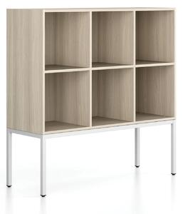 Regál FRAME, nízky, s bielou podnožou, 1299 x 450 x 1331 mm, dub prírodný