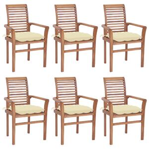Jedálenské stoličky 6 ks krémovo-biele podložky tíkový masív