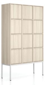 Kancelárska skriňa FRAME, biela podnož, 12x dvere, 1299 x 450 x 2185 mm, PUSH-lock, dub prírodný