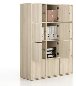 Kancelárska skriňa FRAME, 12x dvere, 1299 x 450 x 1735 mm, PUSH-lock, dub prírodný
