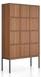 Kancelárska skriňa FRAME, čierna podnož, 12x dvere, 1299 x 450 x 2185 mm, PUSH-lock, orech