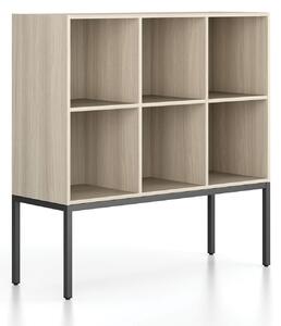 Regál FRAME, nízky, s čiernou podnožou, 1299 x 450 x 1331 mm, dub prírodný
