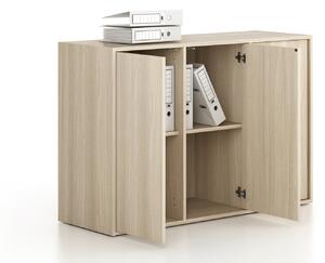 Kancelárska skriňa FRAME, nízka, 3 dvere, 1299 x 450 x 881 mm, PUSH-lock, dub prírodný