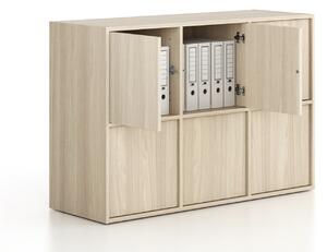 Kancelárska skriňa FRAME, nízka, 6x dvere, 1299 x 450 x 881 mm, PUSH-lock, dub prírodný