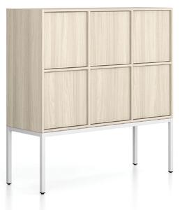 Kancelárska skriňa FRAME, nízka, biela podnož, 6x dvere, 1299 x 450 x 1331 mm, PUSH-lock, dub prírodný