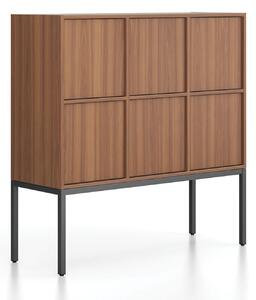 Kancelárska skriňa FRAME, nízka, čierna podnož, 6x dvere, 1299 x 450 x 1331 mm, PUSH-lock, orech