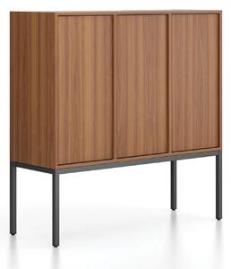 Kancelárska skriňa FRAME, nízka, čierna podnož, 3x dvere, 1299 x 450 x 1331 mm, PUSH-lock, orech